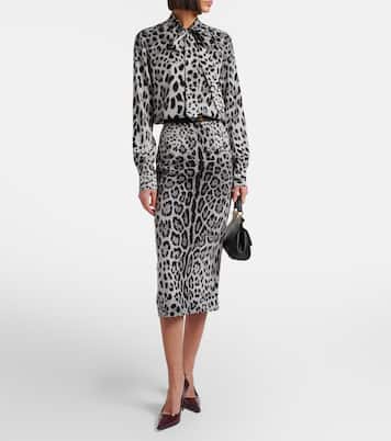 Leopard-print silk-blend pencil skirt | Dolce&Gabbana