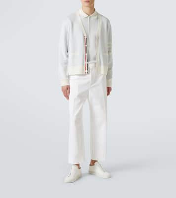 4-Bar linen and cotton polo shirt | Thom Browne