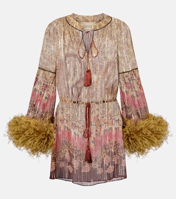 Paisley feather-trimmed silk-blend blouse | Valentino