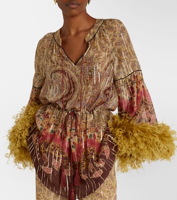 Paisley feather-trimmed silk-blend blouse | Valentino