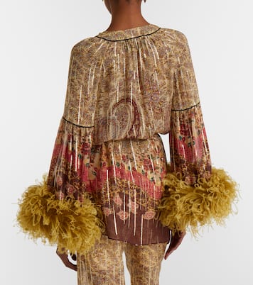 Paisley feather-trimmed silk-blend blouse | Valentino