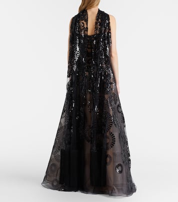 Scarf-detail sequined tulle gown | Elie Saab