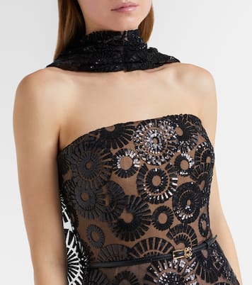 Scarf-detail sequined tulle gown | Elie Saab