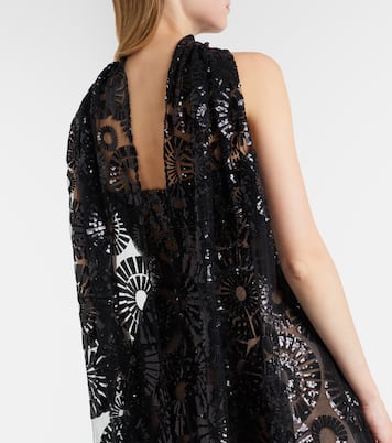 Scarf-detail sequined tulle gown | Elie Saab