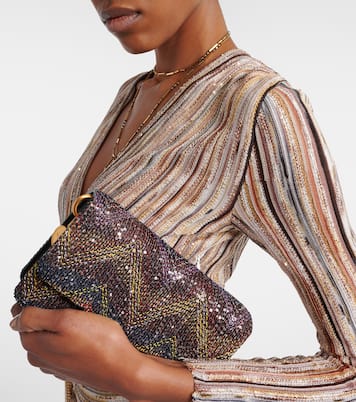 Caperdoni Small leather-trimmed sequined crossbody bag | Missoni