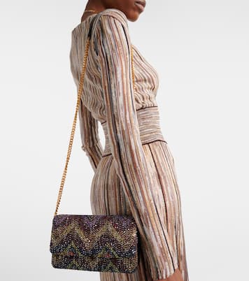 Caperdoni Small leather-trimmed sequined crossbody bag | Missoni