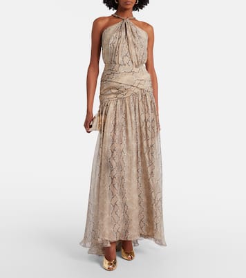 Snake-print silk chiffon maxi skirt | Elie Saab