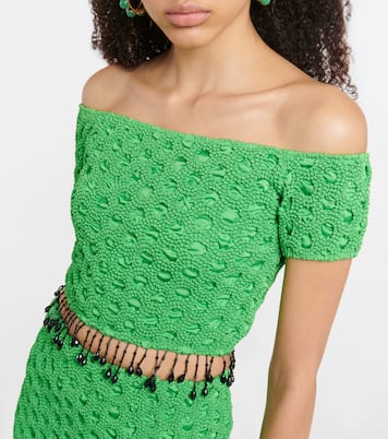 Verziertes Off-Shoulder-Top aus Satin | Ganni