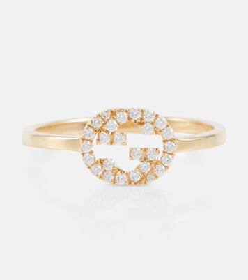 Anello Interlocking G in oro 18kt con diamanti | Gucci