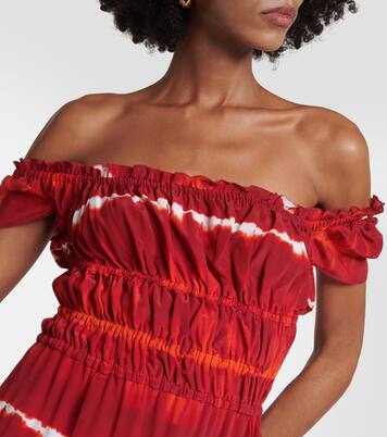 Robe midi imprimée en soie à encolure bardot | Altuzarra