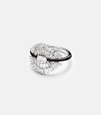 Ring Eyelash aus 18kt Weißgold mit Emaille und Diamanten | Kamyen