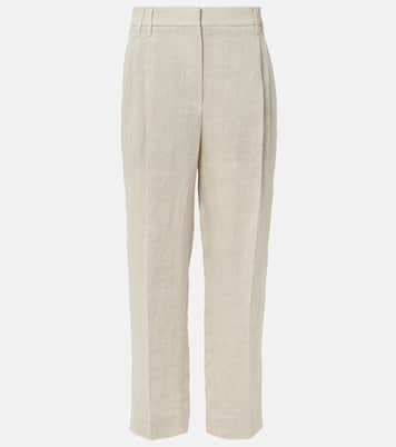 Pantalones rectos de mezcla de lino | Brunello Cucinelli