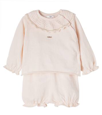 Baby ruffled cotton and cashmere playsuit | Chloé Kids