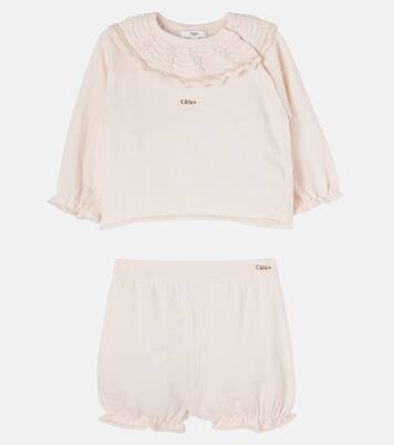 Baby ruffled cotton and cashmere playsuit | Chloé Kids