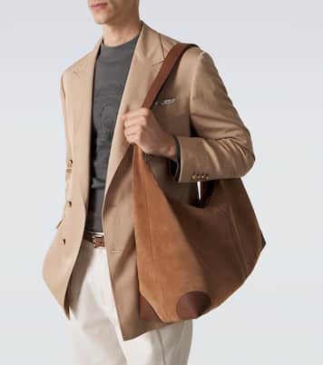 Borsa a spalla in suede con pelle | Brunello Cucinelli