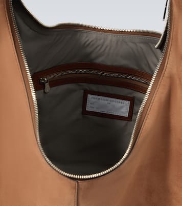 Borsa a spalla in suede con pelle | Brunello Cucinelli