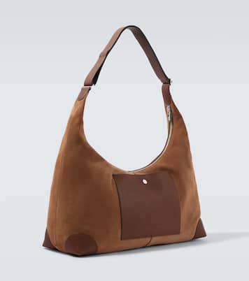 Borsa a spalla in suede con pelle | Brunello Cucinelli