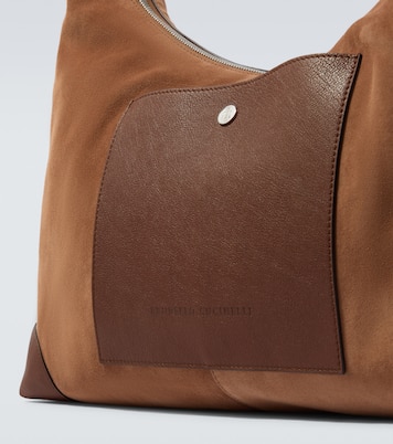 Borsa a spalla in suede con pelle | Brunello Cucinelli