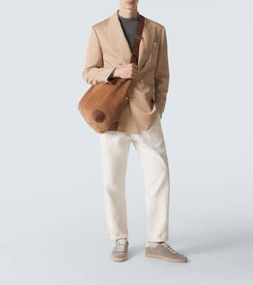 Borsa a spalla in suede con pelle | Brunello Cucinelli