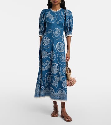 Lucky printed linen midi dress | Alémais