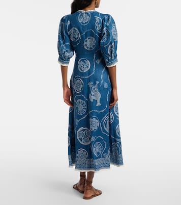Lucky printed linen midi dress | Alémais