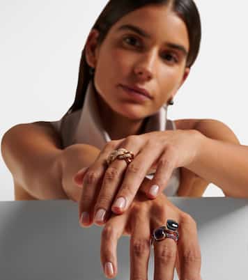 Anillo Nudo Petit en oro rosa y blanco de 18 ct con amatista y jade | Pomellato