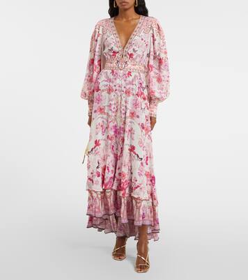 Verziertes Maxikleid aus Seide | Camilla