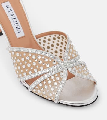 Crystal Lover 75 leather-trimmed mules | Aquazzura