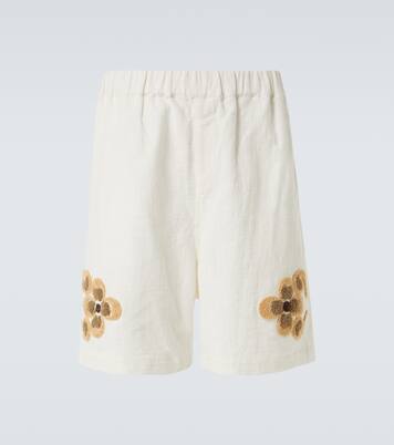 Short brodé en lin et coton | Commas