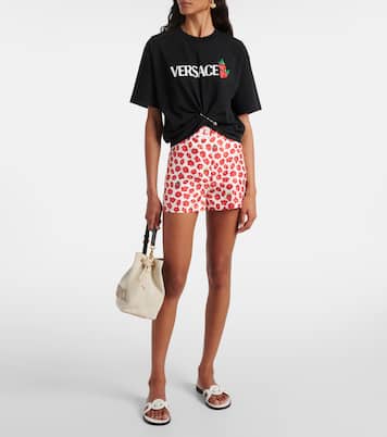 Shorts de sarga de seda floral | Versace