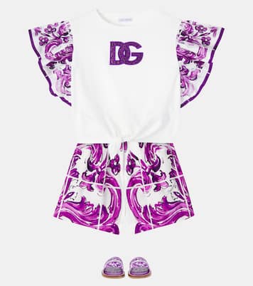 Majolica printed cotton poplin shorts | Dolce&Gabbana Kids