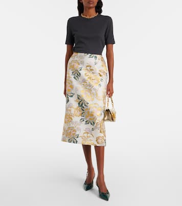 Jupe midi en jacquard à fleurs | Carolina Herrera
