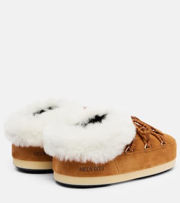 EVX shearling-trimmed suede mules | Moon Boot