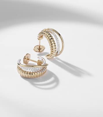 Un Deux Trois Berlingot 9kt gold hoop earrings with diamonds  | Yvonne Léon