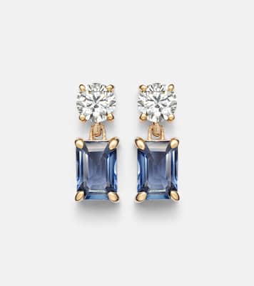 Full Volume 14kt gold (585/1000) earrings with diamonds and blue sapphires | Stone and Strand
