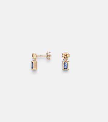 Full Volume 14kt gold (585/1000) earrings with diamonds and blue sapphires | Stone and Strand