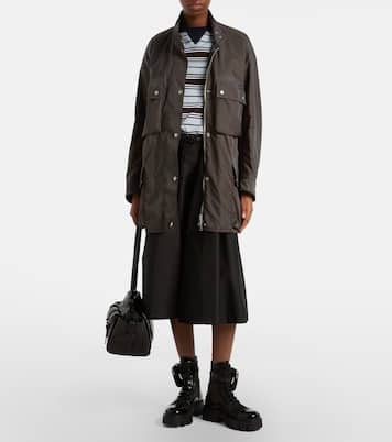 Leather-trimmed mesh combat boots | Prada