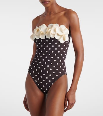 Floral appliqué polka-dot bandeau swimsuit | Karla Colletto