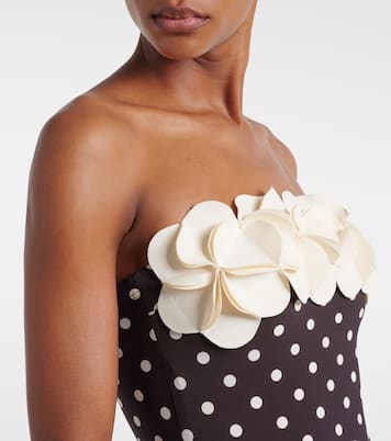 Floral appliqué polka-dot bandeau swimsuit | Karla Colletto