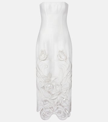 Rayna floral-appliqué linen-blend bustier gown | Leo Lin