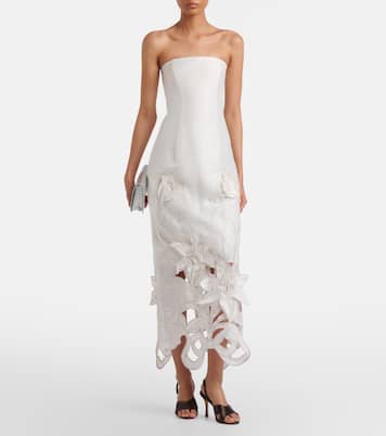 Rayna floral-appliqué linen-blend bustier gown | Leo Lin