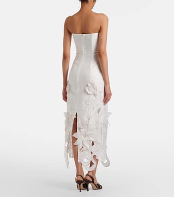 Rayna floral-appliqué linen-blend bustier gown | Leo Lin