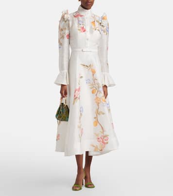Selina floral ruffled linen-blend midi dress | Leo Lin