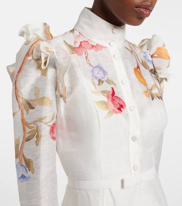 Selina floral ruffled linen-blend midi dress | Leo Lin