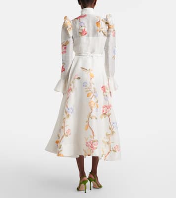 Selina floral ruffled linen-blend midi dress | Leo Lin