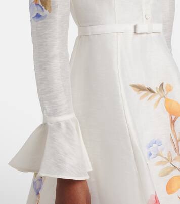 Selina floral ruffled linen-blend midi dress | Leo Lin