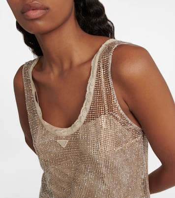 Crystal-embellished mesh minidress | Prada