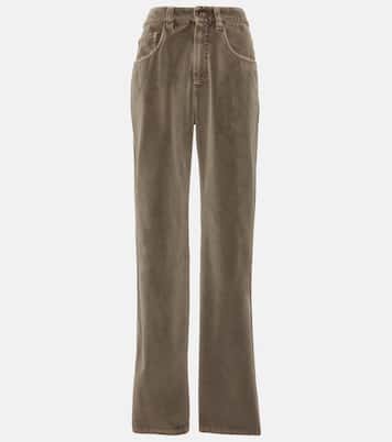 Gerade Mid-Rise-Hose aus Baumwollsamt | Brunello Cucinelli