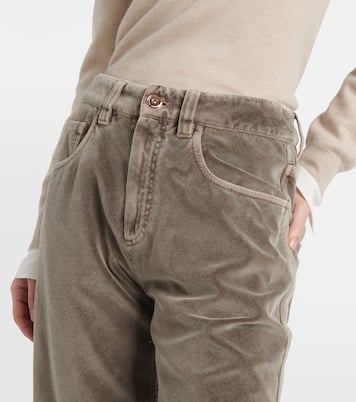 Gerade Mid-Rise-Hose aus Baumwollsamt | Brunello Cucinelli