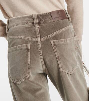 Gerade Mid-Rise-Hose aus Baumwollsamt | Brunello Cucinelli